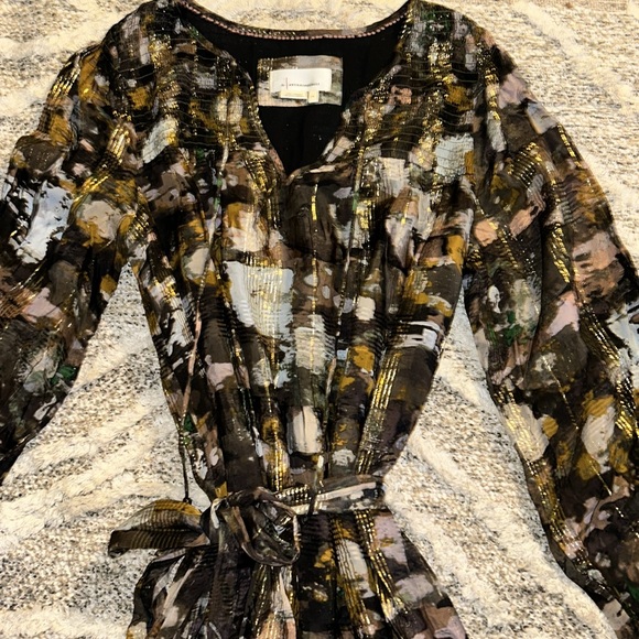 Anthropologie brown/gold midi dress M - Picture 4 of 8